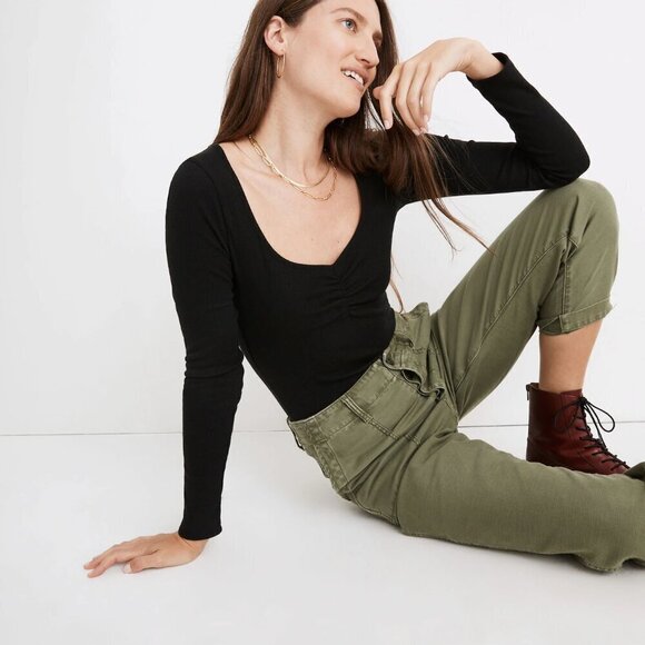 Madewell Sweetheart Fitted Cotton Blend Thong Bodysuit Black Size S NWT - Picture 8 of 8